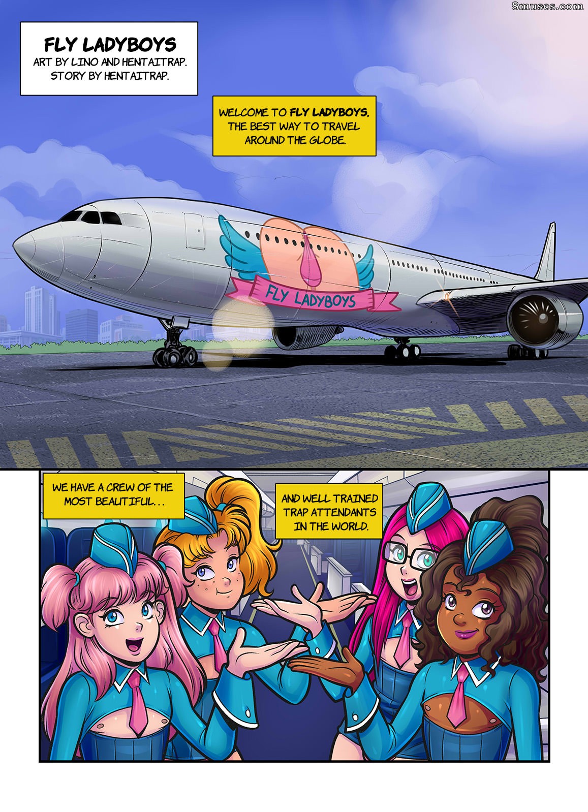 Flight Attendant Cartoon Porn - Fly Ladyboys Issue 1 - 8muses Comics - Sex Comics and Porn Cartoons